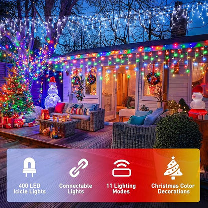 JMEXSUSS Color Changing Lights Outdoor Waterproof, 11 Modes 400 LED Christmas Icicle Lights with 40 Drops, White to Multicolor Icicle Light for Indoor Christmas Eaves Party Decorations
