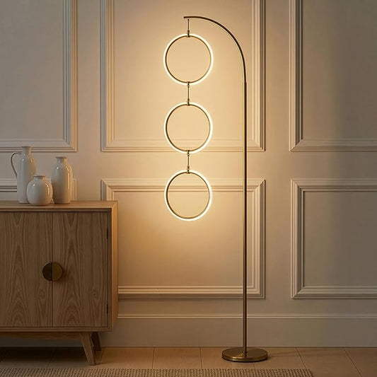 Brightech Nova 74 in. Antique Brass Industrial 3-Light LED Energy Efficient Floor Lamp with Built-in 3-Way Dimmer Function FL-NVA-BRS