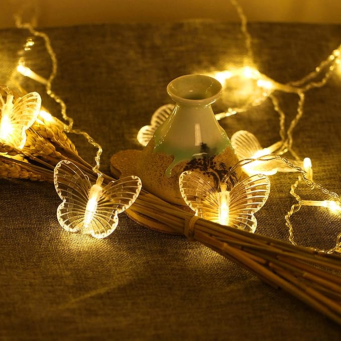 Butterfly Curtain Lights, 4.9ft 48 LED USB Window Fairy Lights 10 Butterflies 8 Modes Firefly Twinkle String Lights for Room Bedroom Wall Ceiling Party Wedding Christmas (Warm White)