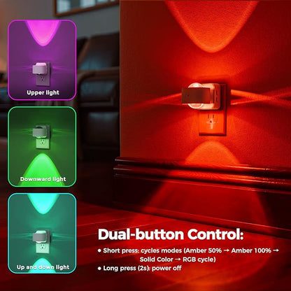 Briignite Night Light Projector, RGB Color Changing Night Light for Kids, 180° Rotating Night Lights Plug into Wall, Dusk to Dawn Sensor, RGB Ambient Lighting for Gaming Room Bathroom Gifts, White
