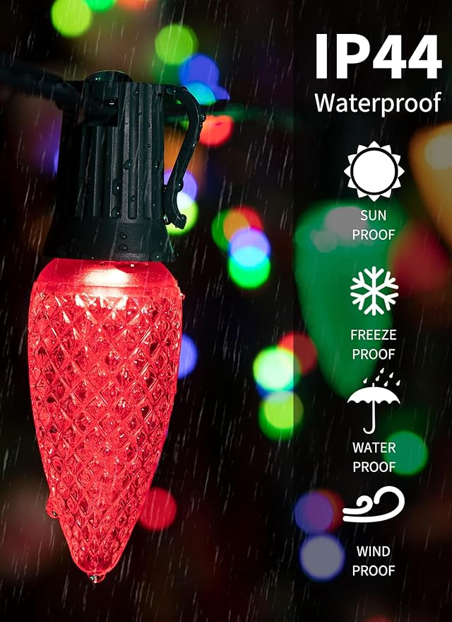 100 Feet Commercia Led Outdoor Christmas Lights, Waterproof C9 Christmas String Lights with 100 C9 Strawberry Bulbs Connectable UL Certified for Roofline Patio Holiday Party Backyard Xmas Decor