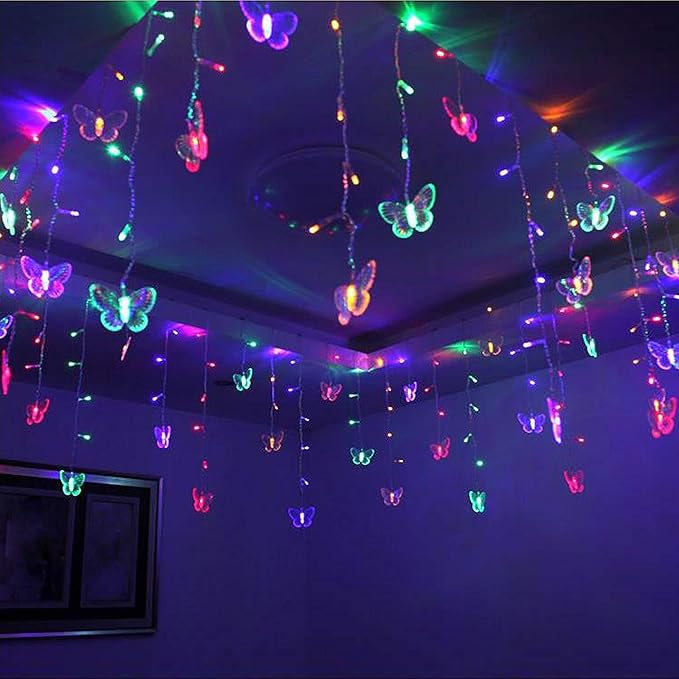 Butterfly Curtain Fairy String Lights, 120LED 8 Modes USB Powered Timer Firefly Twinkle Light with Romote, 14.7FT Copper Wire Hanging Decoration for Room, Wedding, Bedroom, Party, Christmas Decor