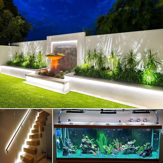 2 Pack (Total 66FT) Cool White LED Rope Lights Outdoor, 12V 1200 LEDs Dimmable Waterproof Flat Lighting with Y-Splitter for Garage Workshop Patio Commercial Kitchen Under Cabinet Use