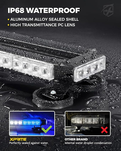Xprite White Blue Rooftop Emergency Strobe Light Bar, Beacon Safety Flashing Police Lights w/Magnetic Base for Police Law Enforcement POV Vehicles Trucks