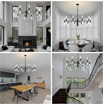 Black Modern Chandelier 20-Light, Large Farmhouse Round Candle Chandeliers with Acrylic Shades, 38.6" Dining Room Light Fixture for High Ceilings, Living Room, Foyer, Entryway, G9 Base