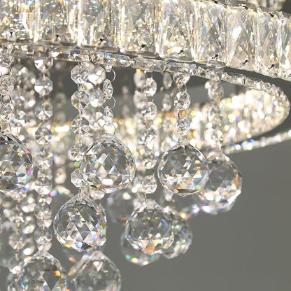 Dia 24" Modern Crystal Chandeliers for Dining Room,Silver Raindrop Chandelier Flush Mount Chandeliers for Living Room Bedrooms Dining Room Dimmable 2700k 4500k 6000k