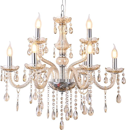YYSHCHEN Luxury Cognac 9 Lights Crystal Chandeliers for Dining Room, Living Room,Bedroom 26.4"