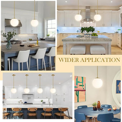 Bagood 8" Globe Pendant Light Gold 2 Pack Mid Century Pendant Light Globe Pendant Lights Kitchen Island Brushed Brass Finished with Milk Glass Adjustable Ceiling Light Fixtures for Dining Room Bar