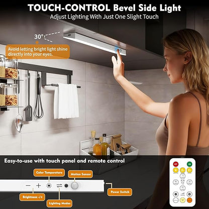 12inch 1Pack Touch Control Under Cabinet Lighting, 160LED Super Bright, 4000mAh Long-Lasting, Magnetic Rechargeable Motion Sensor Under Counter Lights for Kitchen, Closet, Remote, Dimmable, 3CCT丨White