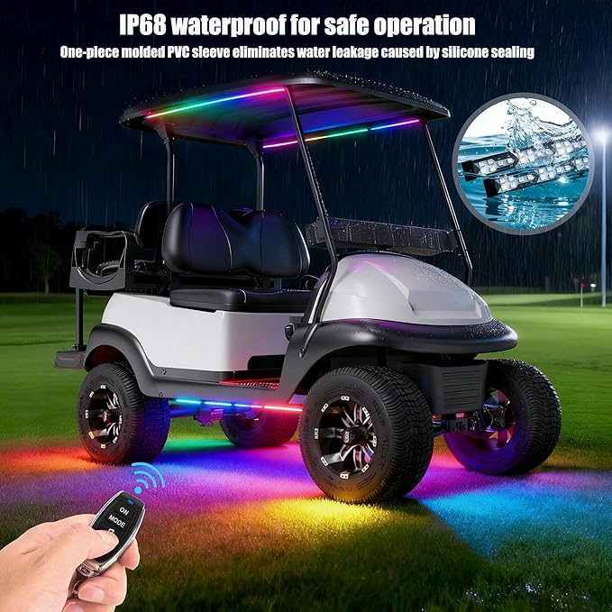 10L0L Golf Cart Underbody Light Kit, Underglow LED Strip for EZGO Club Car Yamaha, 24 Modes Multicolor RGB Music Sync Waterproof, Canopy Lights Optional (6 Pack(4 Underbody and 2 Roof-Fishbone))