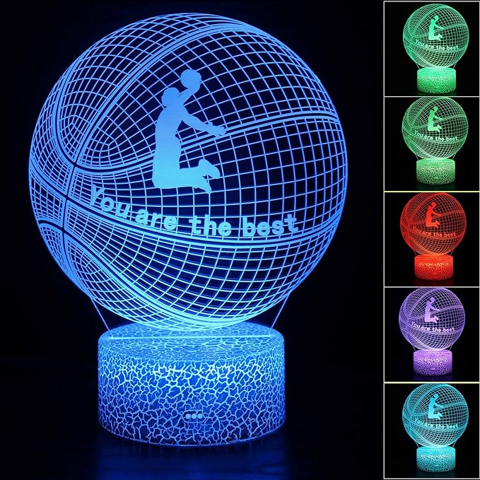 Dunk Basketball 3D Night Light,16 Color Change&Dimming by Remote Control or Smart Touch Optical Illusion Bedside Lamps,Sports Decor for Boys bedroom Girls Kids Teens Birthday Chrismas Gifts Xmas Gift
