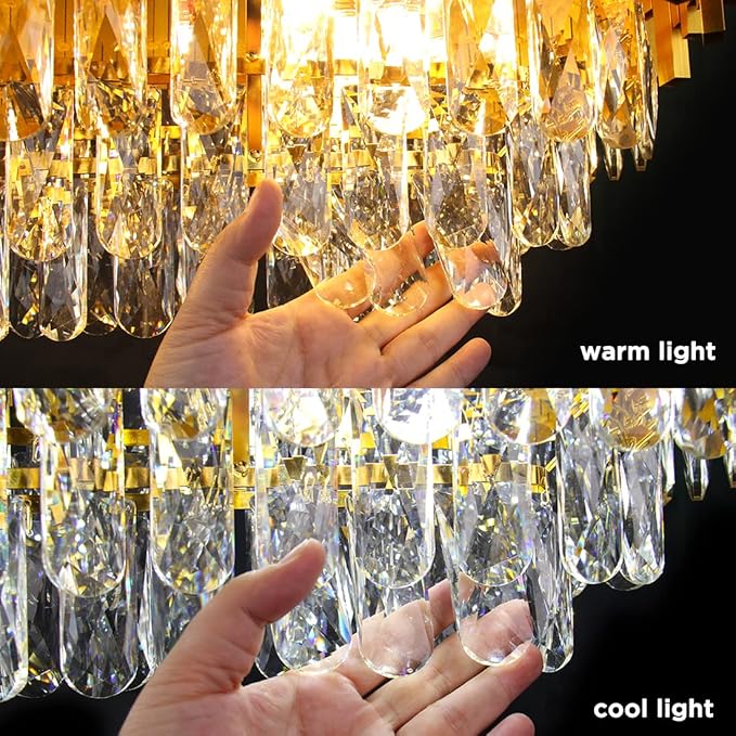 FRIXCHUR Modern Crystal Chandeliers 3-Tier Gold Crystal Chandeliers Oval Pendant Light Brass Chandelier for Dining Room Kitchen Island Living Room