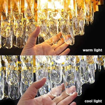 FRIXCHUR Modern Crystal Chandeliers 3-Tier Gold Crystal Chandeliers Oval Pendant Light Brass Chandelier for Dining Room Kitchen Island Living Room