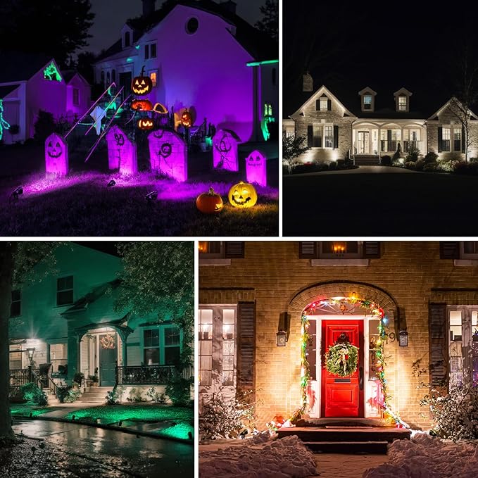 Outdoor Christmas Spot Lights with Timer, 10W Metal RGB LED Landscape Spotlights with 16 Color Changing for Yard, House, Garden, Holiday Decor (2 Lights)
