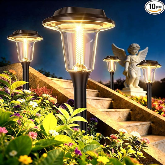 2026 New Solar Pathway Lights Outdoor 10 Pack Solar Lights Outdoor Waterproof IP65 Upgraded Bright LED Auto On/Off Modern Garden Lights Solar Powered Light for Yard Lawn Walkway Driveway Patio Decor