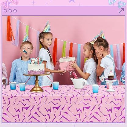 Oudain 2 Pcs Kpop Theme Pink Purple Lightning Crack Print Holographic Party Tablecloth 54 x 108 Inch Disposable Rectangle Table Cover for Anime Korean Kpop Theme Birthday Decoration