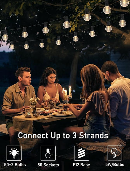 50FT String Lights, G40 Outdoor String Lights Edison Light Bulbs Clear Globe Lights for Backyard Patio Lights Indoor/Outdoor Commercial Decoration -5 Watt/120 Voltage/E12 Base -Black Wire