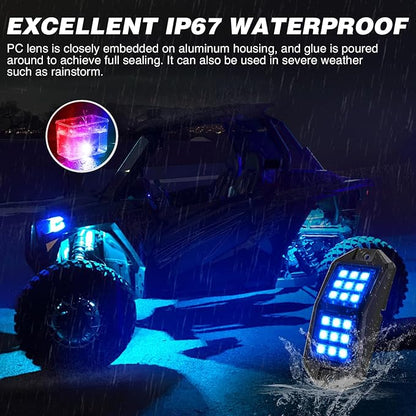 Nilight RGB LED Rock Lights Kit 4 PCS 18LED Wide Angle Wheel Well Light with Remote & Bluetooth App Dual Control Multi Modes Underglow Multicolor Neon Pod for ATV UTV SUV Offroad Truck RZR Boat