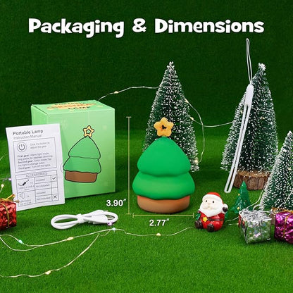 Squishy Christmas Tree Night Light with RGB Modes Dimmable Nursery Breastfeeding Nightlight Hangable Cute Christmas Lamp Novelty Rechargeable Silicone Touch Bedside Lamp for Bedroom Dorm Decor
