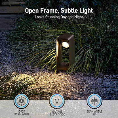 LEONLITE LED Pathway Lights Low Voltage, 180° Adjustable Head Focused or Wide Ground Coverage, 3W Outdoor Landscape Lighting for Driveway, Walkway, ETL Listed, Aluminum, 3000K Warm White, Pack of 8