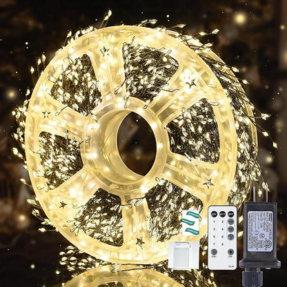 Fairy Lights Plug in 130Ft 2000LED Warm Christmas Wreath Twinkle Lights with Timer Remote Waterproof Firecracker Firefly Cluster String Light for Bedroom Graland Party Tree Decor Black Wire