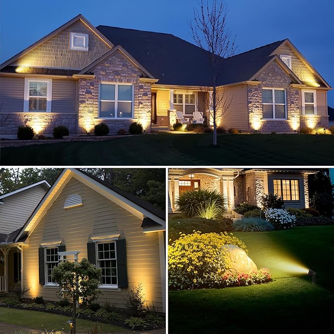 Zuske Outdoor Landscape Lighting, 6-Pack Outdoor Spot Lights with Transformer, Plug in LED Spot Lights for Garden, Yard, Backyard, Plants, Lawn, Trees, House, Flags, IP65 Waterproof – Warm White