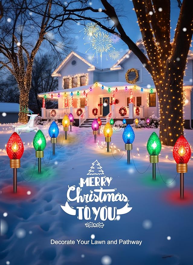 Brightown Strawberry Jumbo C9 Christmas Pathway Lights Outdoor,Christmas Outside Decoration Lawn,8.5Ft 5 LED String Lights Covered Jumbo Multicolored Walkway Light Bulb for Holiday Outside Yard Decor
