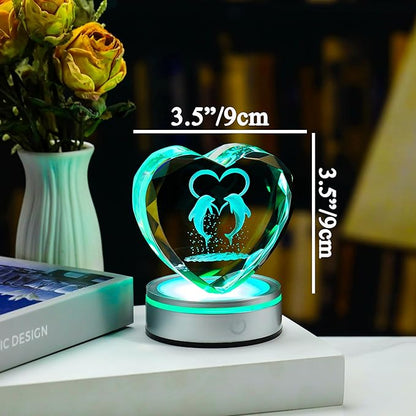 Qianwei Dolphin Gifts for Women 3D Crystal Heart - Laser Dolphin Decor Glass Animals Dolphin Gifts Figurines Statue Stuff for Room Decorations Dolphin Night Light