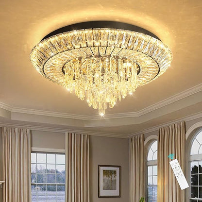 Modern LED Chandelier Crystal Ceiling Light Fixture Raindrop Chandeliers Dimmable Lighting for Living Room Dining Room Entryway Bedroom Black