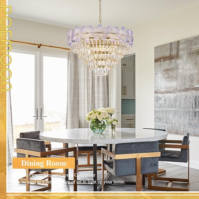 13-Light Modern Flower Elegant Chandeliers Purple 24" Luxury Chandelier Lighting Ceiling Pendant Light Fixture for Living Room Dining Room Kitchen Foyer