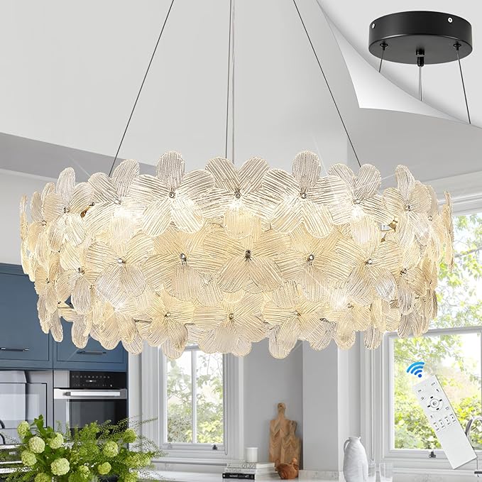 32'' Modern LED Crystal Chandelier Large Flower Light Fixture Black Dimmable 3000-6500K Contemporary Chandeliers with Remote Control Luxury for High Ceiling Foyer Living Room Bedroom Entryway