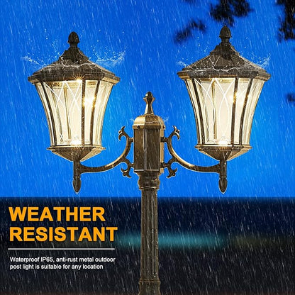 2-Head Outdoor Solar Lamp Post Lights with Waterproof, Dusk to Dawn Sensor Large Lantern Street Lights, Modern Solar Column Pole Light Fixtures for Outside, Garden, Driveway, Backyard, Black