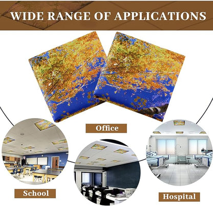 Patelai 8 Pack Fluorescent Light Covers for Classroom Ceiling 4 x 2 Feet Magnetic Light Covers Filter for Office School Drop Ceiling Supplies(Fall Trees Style)
