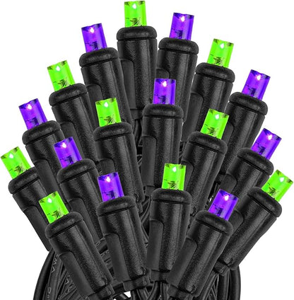 Novelty Lights 25ft Christmas String Lights, 50 Purple/Lime LED Bulbs on Black Wire, 6" Spacing, Connectable Indoor Outdoor Commercial Grade Lighting for Holidays Patio Weddings