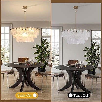 Modern Large Gold Glass Chandeliers, 12-Light Luxury Cloud Pendant Light Fixture, 31.5 inch Round Ceiling Hanging Light Fixture for Living Room Bedroom Dining Room Kitchen Foyer Staircase Offices