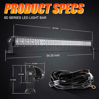 Auxbeam 52 Inch 300W LED Light Bar - Off-Road Driving Lights Spot Flood Combo Led Work Light 5D Lens with Wiring Harness for Car Jeep Truck Pickup SUV UTV - Perfect for Extreme Outdoor Enthusiasts!