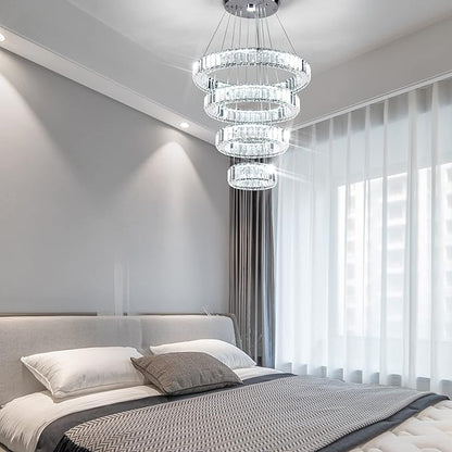 Modern Crystal Chandelier LED Pendant Light 4 Ring Chandelier LED Crystal Chandeliers for Dining Room Bedroom Living Room Cool White Dia 7.9"-11.8"-15.7"-19.7"