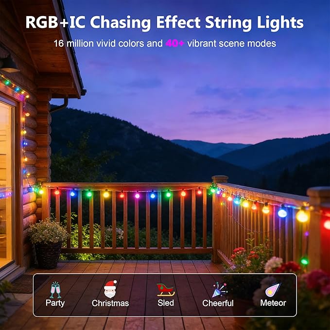 Beizelte Outdoor String Lights, 150FT RGB+IC Outside Light Dimmable Shatterproof LED Bulbs, IP67 Waterproof Chasing Effect Lighting DreamColor Patio Strip Lights for Backyard, Balcony, Outdoor Living