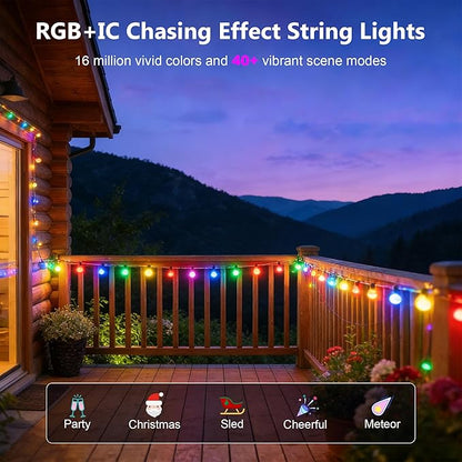 Beizelte Outdoor String Lights, 150FT RGB+IC Outside Light Dimmable Shatterproof LED Bulbs, IP67 Waterproof Chasing Effect Lighting DreamColor Patio Strip Lights for Backyard, Balcony, Outdoor Living