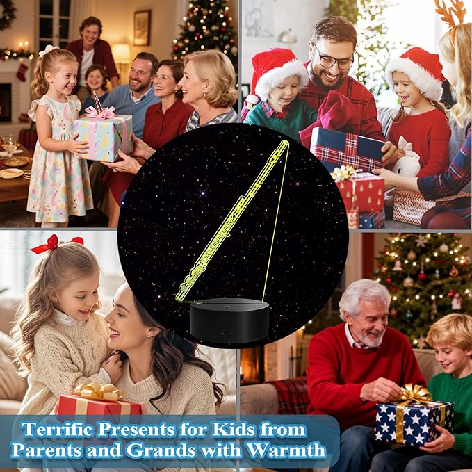 Flute Night Light, Flute Gifts, 3D Illusion Lamp with Remote Control, 16 RGB Colors, 4 Flashing Modes, Timer, Dimmable, Flute Instruments Accessories for Holiday Birthday Christmas