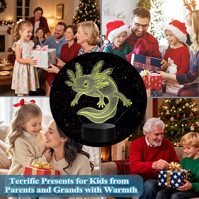 Axolotl Night Light, Axolotl Gifts, 3D Illusion Lamp with Remote Control, 16 RGB Colors, 4 Flashing Modes, Timer, Dimmable, Axolotl Toys Stuff for Decor for Holiday Birthday Christmas