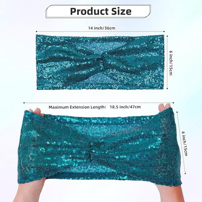 Poise3EHome Teal Sequin Chair Sashes 100 Pack,Folding Chair Cover Bands for Wedding Party Ceremony Banquet Decorations