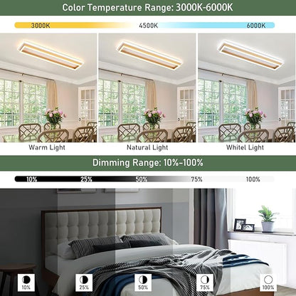 Dimmable Led Ceiling Light with Remote Control 31.5in Modern Linear Flush Mount Ceiling Lighting Fixture Acrylic Long Ceiling Lamp for Living Room Kitchen Dining Room Hallway (Gold)