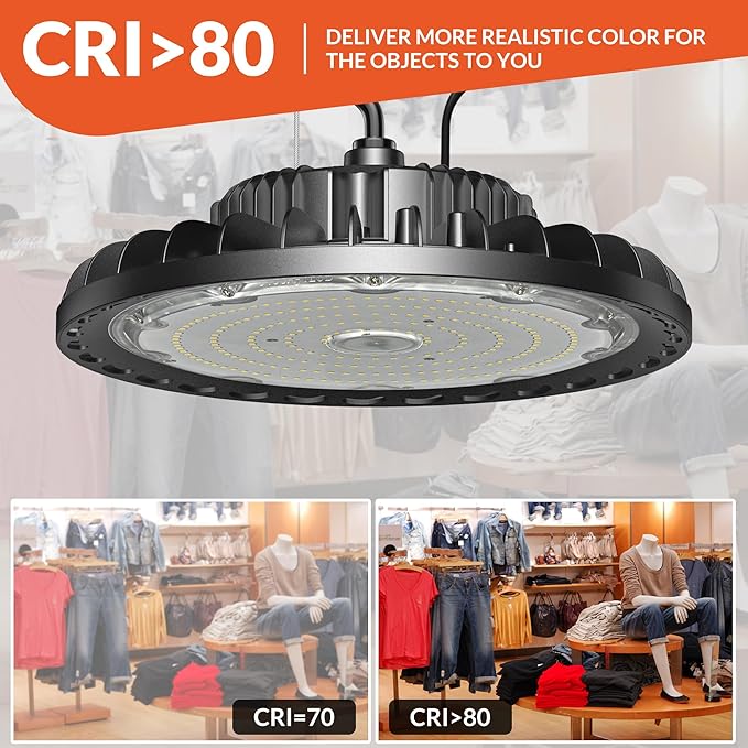 LED High Bay Light 150W 21000LM 5000K, LED Shop Lights for Garage Super Bright with 110-277V US Plug 5’ Cable Waterproof UFO Commercial Warehouse Workshop Factory Area Lighting Fixture, 2 Pack