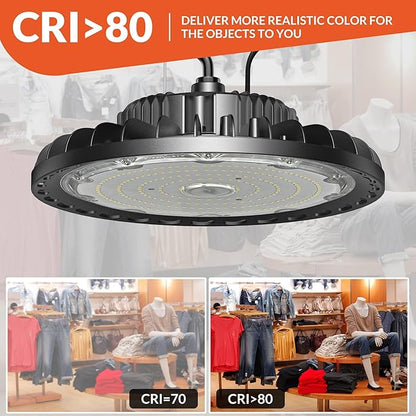 LED High Bay Light 150W 21000LM 5000K, LED Shop Lights for Garage Super Bright with 110-277V US Plug 5’ Cable Waterproof UFO Commercial Warehouse Workshop Factory Area Lighting Fixture, 2 Pack