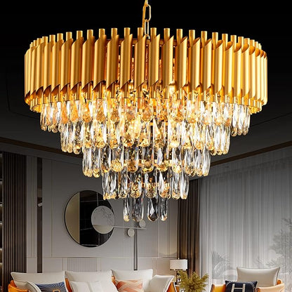 Modern Crystal Chandelier 12 Lights Gold Chandeliers for Dining Room Chandeliers Crystal Living Room Bedroom Foyer Hallway Luxury Chandelier Light Fixture with Light W24in