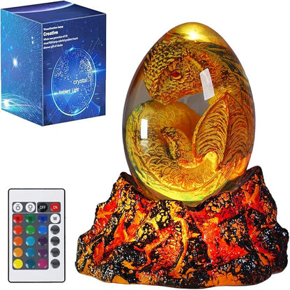 Dragon Night Light, Resin Dragons Lamp with Upgraded Volcanic Lava Base, Remote 16 Colors Flashing RGB Dimmable for Birthday Xmas Cool Figurines Dragon Gifts for Room Decor Boys Girls
