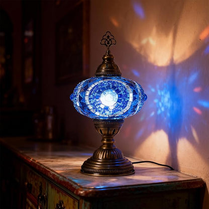 Turkish Lamp, Mosaic Table Lamp, Antique Moroccan Decorative Glass Bohemian Vintage Lamp Shade, Small Desk Tiffany Bedside Stained Glass Lamp with US Plug and E12 Socket