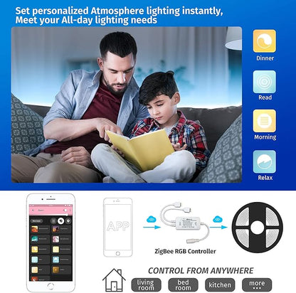 GIDEALED 2 Pack Smart ZigBee 3.0 LED Controller 2-Output for 4 Pin RGB StripLights Dimmable Compatible with Hub Bridge,Amazon Echo Plus,Echo Show(2Gen) App/Alexa Voice Control Ambiance Lighting