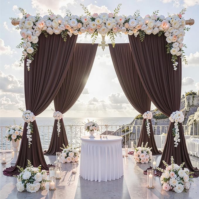 10 ft x 10 ft Wrinkle Free Brown Backdrop Curtain for Parties, Wedding Brown Photo Backdrop Drapes, Fabric 2 Panels 5x10ft for Baby Shower Photoshoot Engagement Birthday Photography Background